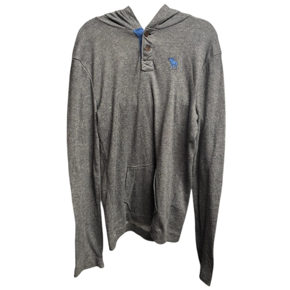 Abercrombie Kids Grey 2-Button‎ Henley Top w/ Blue Logo With Pocket Pullover